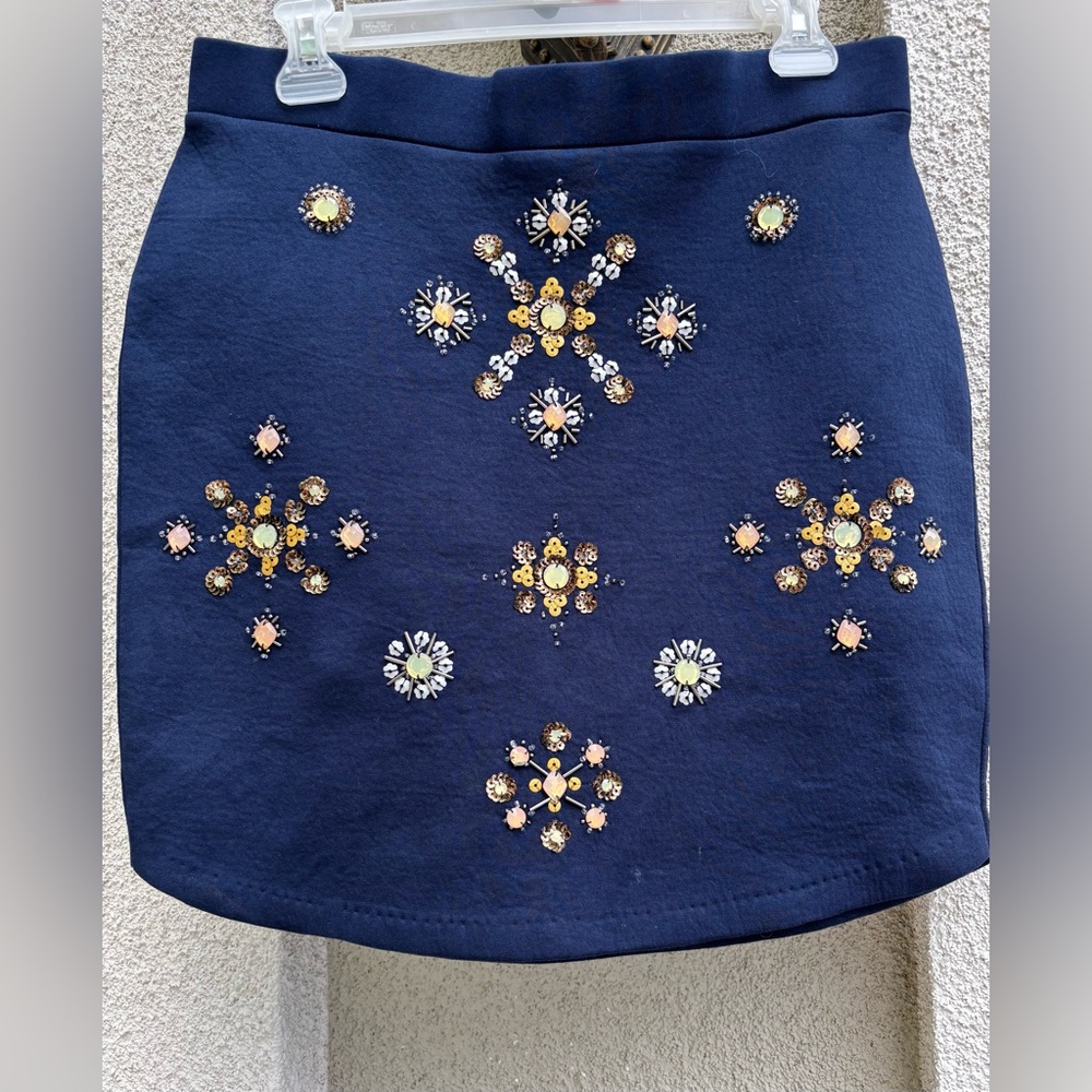 H&M Blue and Gold Embellished Mini Skirt Size M